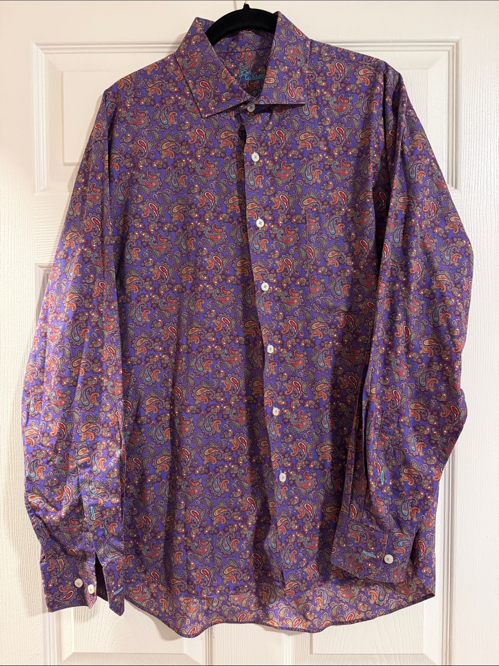 Alan Flusser Purple Paisley Button-Front Dress Shirt size Large